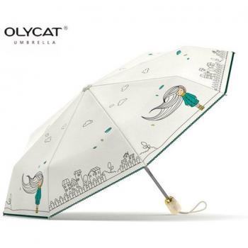OLYCAT Women's Windproof and UV Protective Triple-Folding Umbrella