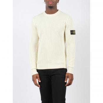 Maglia girocollo bianca in lana Stone Island