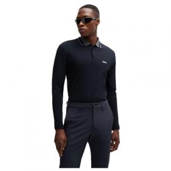 BOSS GREEN Herren Polo Plisy 2 – Marinefarben, Baumwollmaterial, Langarm, L