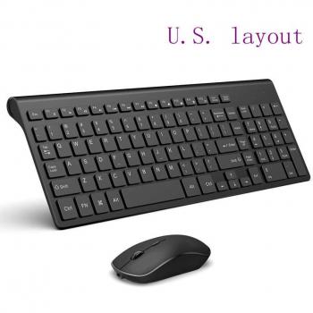 Ergonomic Wireless Keyboard and Mouse Set, Rechargeable, Full-size, 2400 DPI, Black & Silver