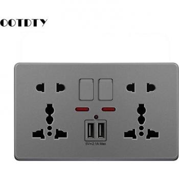 Prise murale à double USB 2,1 A Royaume‑Uni 13 A avec bouton poussoir