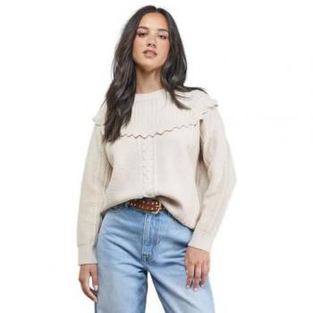 Stone Color Cable Knitted Crochet Trim Jumper – Small Female