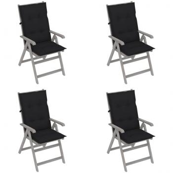 Akazien-Gartenstühle (verstellbar), 4 Stück, Massivholz & Auflage