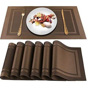 Washable Brown Table Covering – 6‑Pack Woven Mats