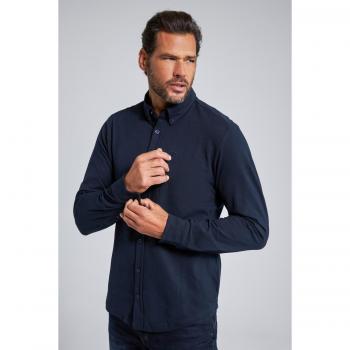 JP1880 Men's Plus Size Long Sleeve Piqué Shirt, Blue, L