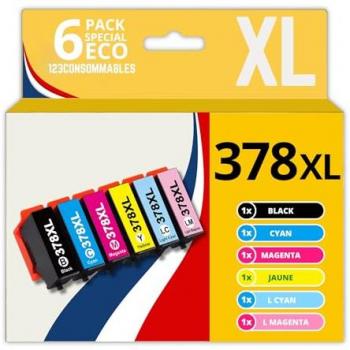 Pack 6 cartouches d'encre compatible Epson 378XL – UPrint – Noir, Jaune, Cyan, Magenta, Magenta clair, Cyan clair