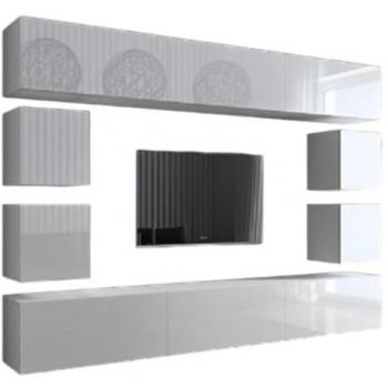 Meubles de Salon Blanc Suspendus CEPTO XVII 249cm avec 10 Éléments LED
