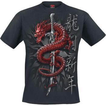 Spiral Oriental Dragon T-Shirt Herren, 3XL, Schwarz