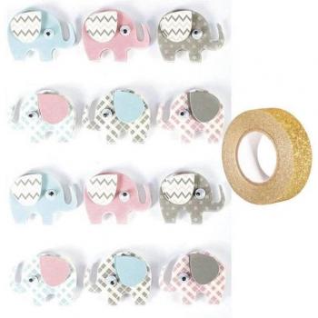 12‑Inch 3D Elephant Decals + Golden Glitter Masking Tape Bundle