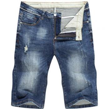 KSTUN Herren Baumwolle Denim Shorts Sommer Slim Fit Blau Gewaschen Zerrissene Jeans