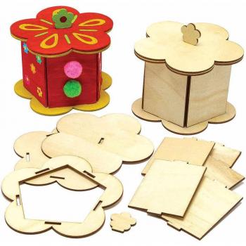 Flower Wooden Box Kits (Pack of 3) Wood Craft Kits For Kids