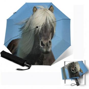 Sombrilla esmerilada automática con estampado de caballos