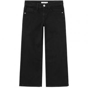 5-Pocket-Hose NAME IT NKFROSE WIDE TWI PANT 1115-TP NOOS, Mädchen, Gr. 122, N-Gr, schwarz, Twill, Obermaterial: 98% Baumwolle, 2% Elasthan, unifarben, casual, weit knöchellang, Hosen