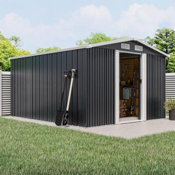 Steel Garden Storage Shed with Gabled Roof – 6×8 ft, Black