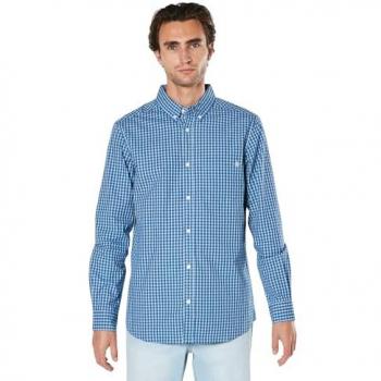 Maine Men's Navy Cotton Windowpane Check Relaxed Fit Long Sleeve Shirt