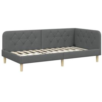 VidaXL Dark Grey Corner Bed Frame + Headboard – 90×190 cm Fabric