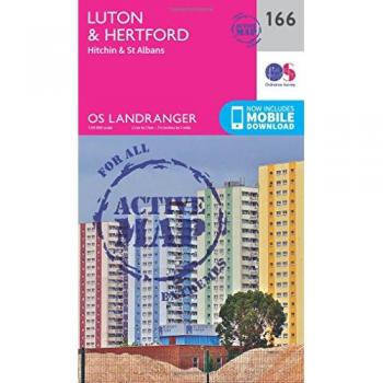Ordnance Survey Landranger Active Map 166: Luton, Hertford, Hitchin & St Albans (Waterproof)