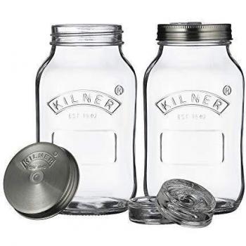 New Kilner Glass Jars Set 2 X 1L  Fermentation Pickling Fermenting Air Lock Lids