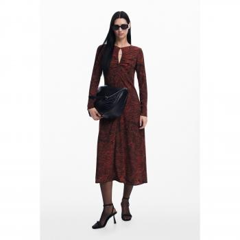 Desigual, Vestido Vermelho com Linhas Assimétricas, Tamanho XL