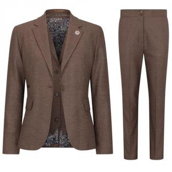 Women's Brown Prince of Wales Check Three‑Piece Tailored Ensemble – Size 18