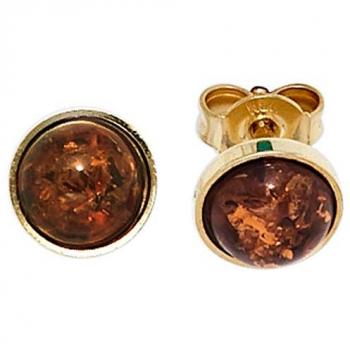 Runde 333 Gold‑Bernstein Ohrstecker – Orange‑Töne, JOBO