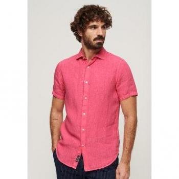 Superdry Top a maniche corte in lino, stile studios casual, colore rosa, taglia XL