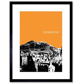 Edinburgh View: Arthurs Seat – 7x9 Art Print, Orange on Black Frame