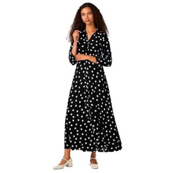 Vestito Lungo Maniche 3/ Savanna Nera con Pois Bianchi