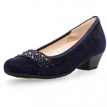 Gabor Comfort 86.132-11: Damen Pumps aus Veloursleder, flexibler Laufsohle, Gummizug, 9½, Dunkelblau