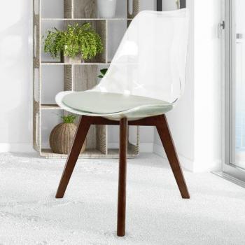 Fusion Living Soho Transparent Dining Stool with Squared Light Grey Wooden Legs