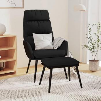 Sillón de relax con taburete negro en tela y cuero sintético