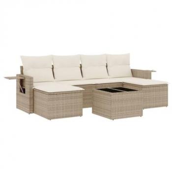 Salon de jardin 7 pcs beige avec coussins en résine tressée