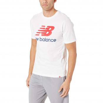 Essentials Short Sleeve Shirt – Gestapeltes Logo, New Balance, Herren, S, Weiß