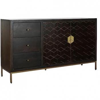 Credenza Metallica Acacia Nero Dorato Marrone Scuro 160x40x90 cm