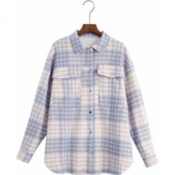 Women’s Retro Oversized Shoulder Plaid Shirt Coat