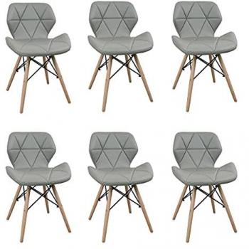 Set 6 Sedie Design in Ecopelle con Gambe in Legno