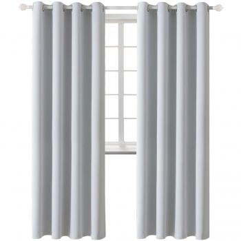 Grau-Weißes Gardinen Set mit Ösen, 2 Stück, 182 x 117 cm