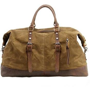 Canvas Weekender – Khaki Leder-Duffle Bag