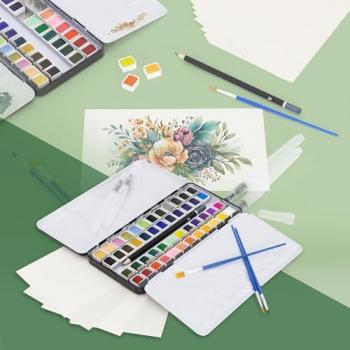 Set di Acquerelli Portatile con 48 Colori e 4 Carte Acquerellabili