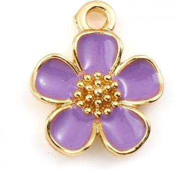 20PCs DIY Enamelled Flower Charms Gold Color with Sequins 16x13mm