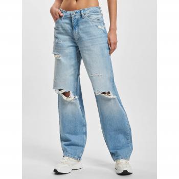 Calvin Klein Women's W29 Blue Straight Wide Jeans with Distressed Finish