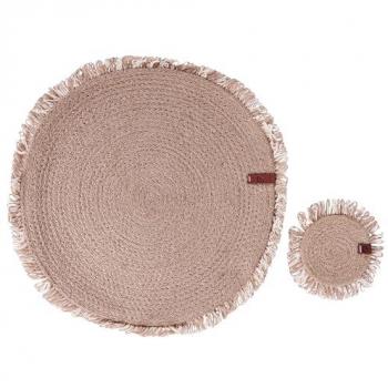Conjunto Boho de Manteles y Posavasos de Yute Natural