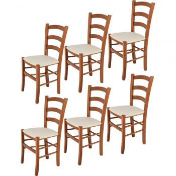 Set 6 Sedie Venice Tommychairs – Legno di Faggio, Vernice Ciliegio, Tessuto Avorio