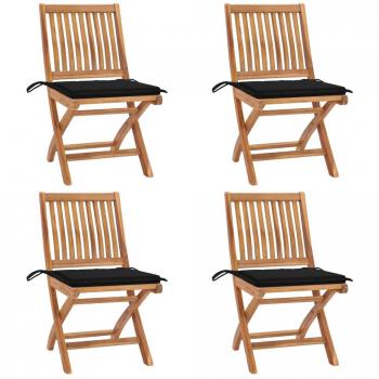 VidaXL Massivholz Teak Gartenstühle klappbar mit Kissen (4er Set)