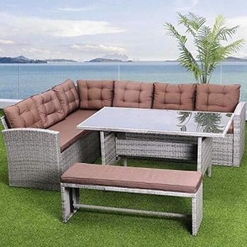 Moorea Salon de Jardin Gris & Café 8 Personnes