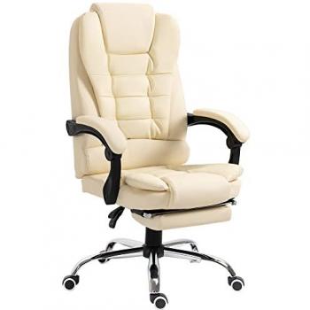 Silla de oficina reclinable Homcom con reposapiés y espuma crema