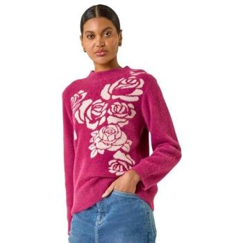 Roman Floral Contrast Knit Top – Pink, Size 14