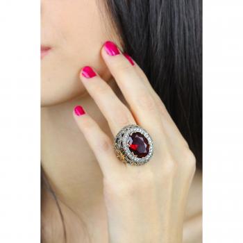 Sultani‑Ring „Feuernder Diamant“ – 925er Sterlingsilber, roter Granat, optional Farbstein