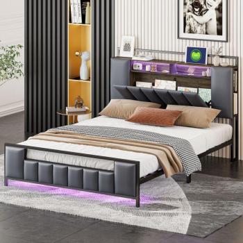 Polsterbett REDOM 140x200 cm – Kombi-Bett für Jung & Alt, inkl. Stauraum, LED‑LED, USB‑Port