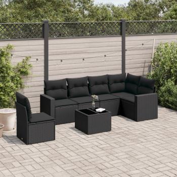 Set Divani da Giardino 7pz con Cuscini Nero in Polyrattan